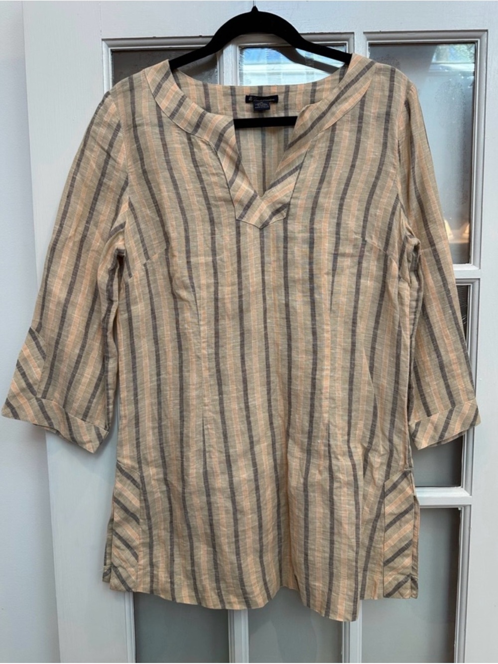 Brooks Brothers Striped 100% Linen Tunic Top Coastal Preppy Chic Size M